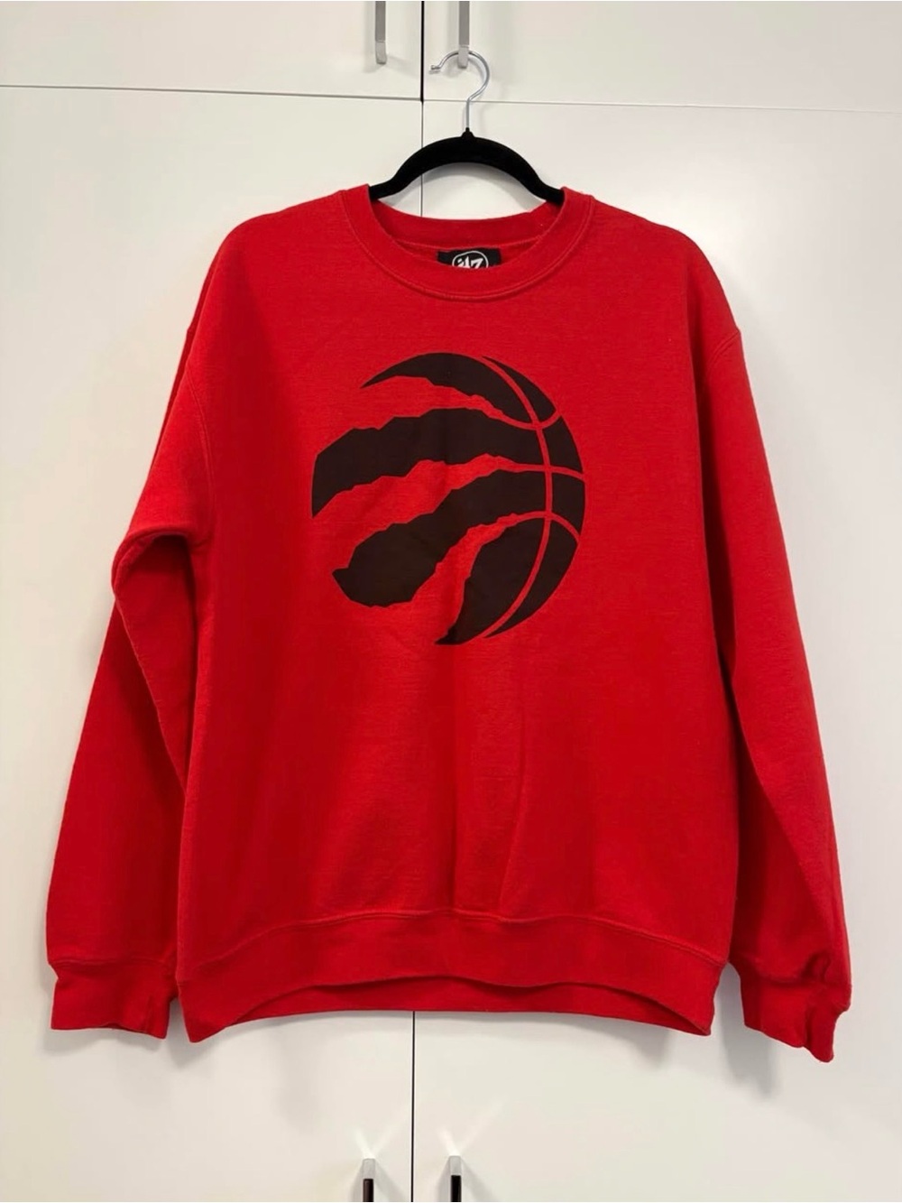 47 Brand Red Crewneck Sweatshirt with Black Claw Basketball Logo